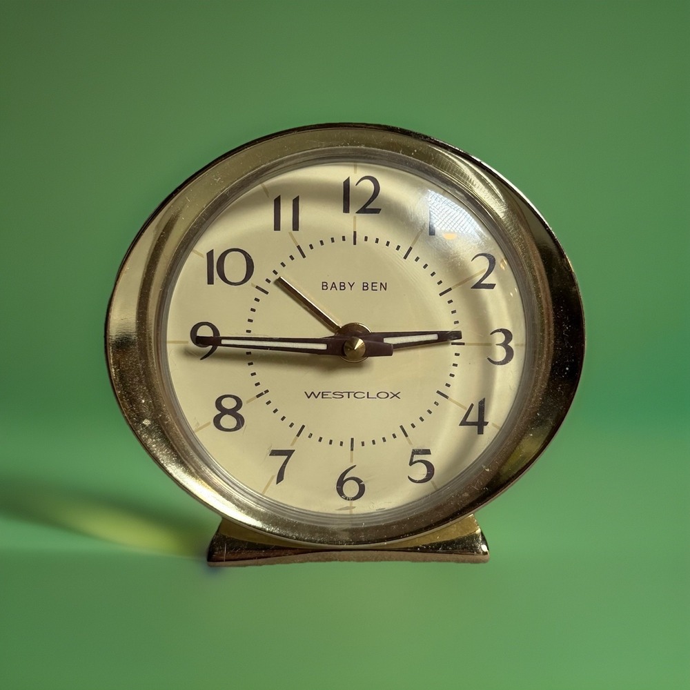 Westclox Baby Ben Gold Trim White Wind-Up Alarm Clock Vintage Style MCM Works!